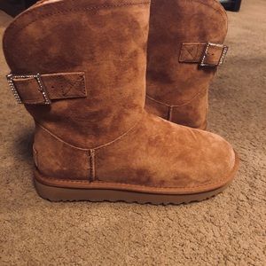 Chestnut UGG Boots - REMORA Buckle Crystal Bling